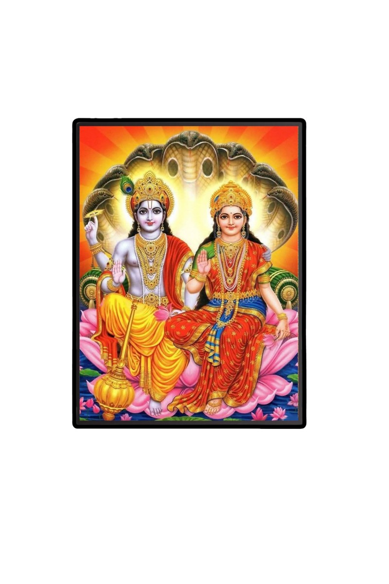Lord Vishnu & Maa Lakshmi Laminated Photo  - 5x7 Inches, Divine Blessings for Home & Office and Temple Decoration