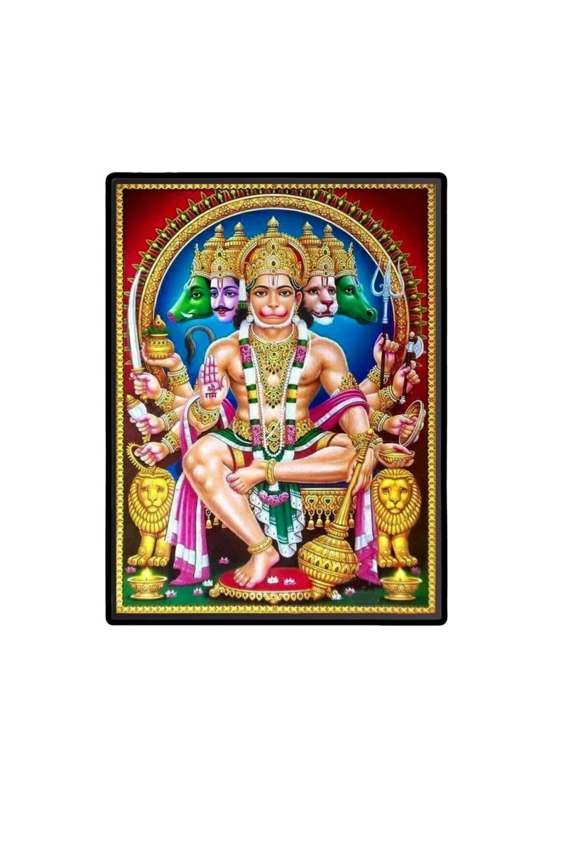 Panchamukhi Sri Hanuman Laminated Photo  - 5x7 Inches, Divine Blessings for Home & Office and Temple Decoration