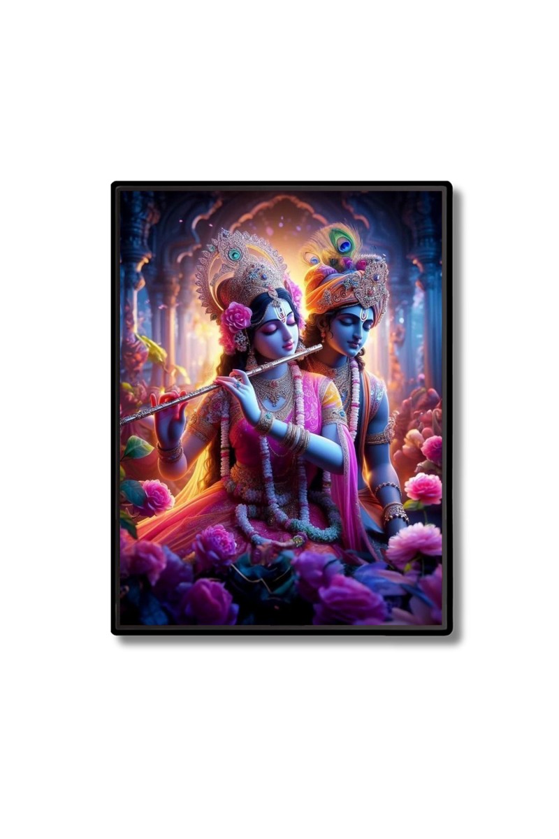 Sri Radha Sri Krishna Laminated Photo  - 5x7 Inches, Divine Blessings for Home & Office and Temple Decoration