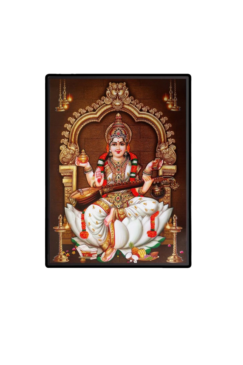 Maa Saraswati Laminated Photo  - 5x7 Inches, Divine Blessings for Home & Office and Temple Decoration