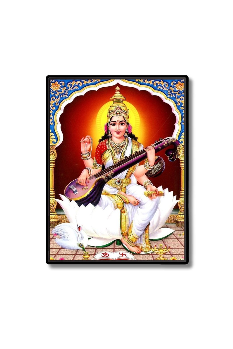 Maa Saraswati Laminated Photo  - 5x7 Inches, Divine Blessings for Home & Office and Temple Decoration