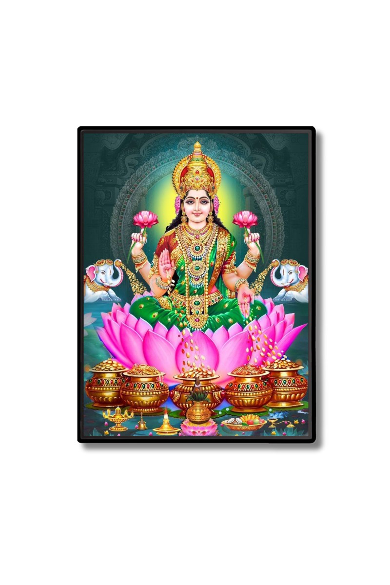 Maa Lakshmi Laminated Photo  - 5x7 Inches, Divine Blessings for Home & Office and Temple Decoration