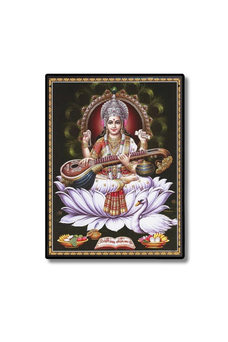 Maa Saraswati Laminated Photo  - 5x7 Inches, Divine Blessings for Home & Office and Temple Decoration