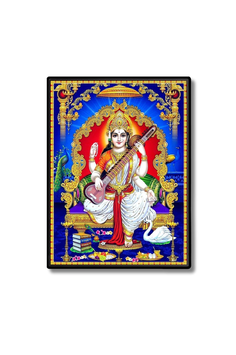 Maa Saraswati Laminated Photo  - 5x7 Inches, Divine Blessings for Home & Office and Temple Decoration