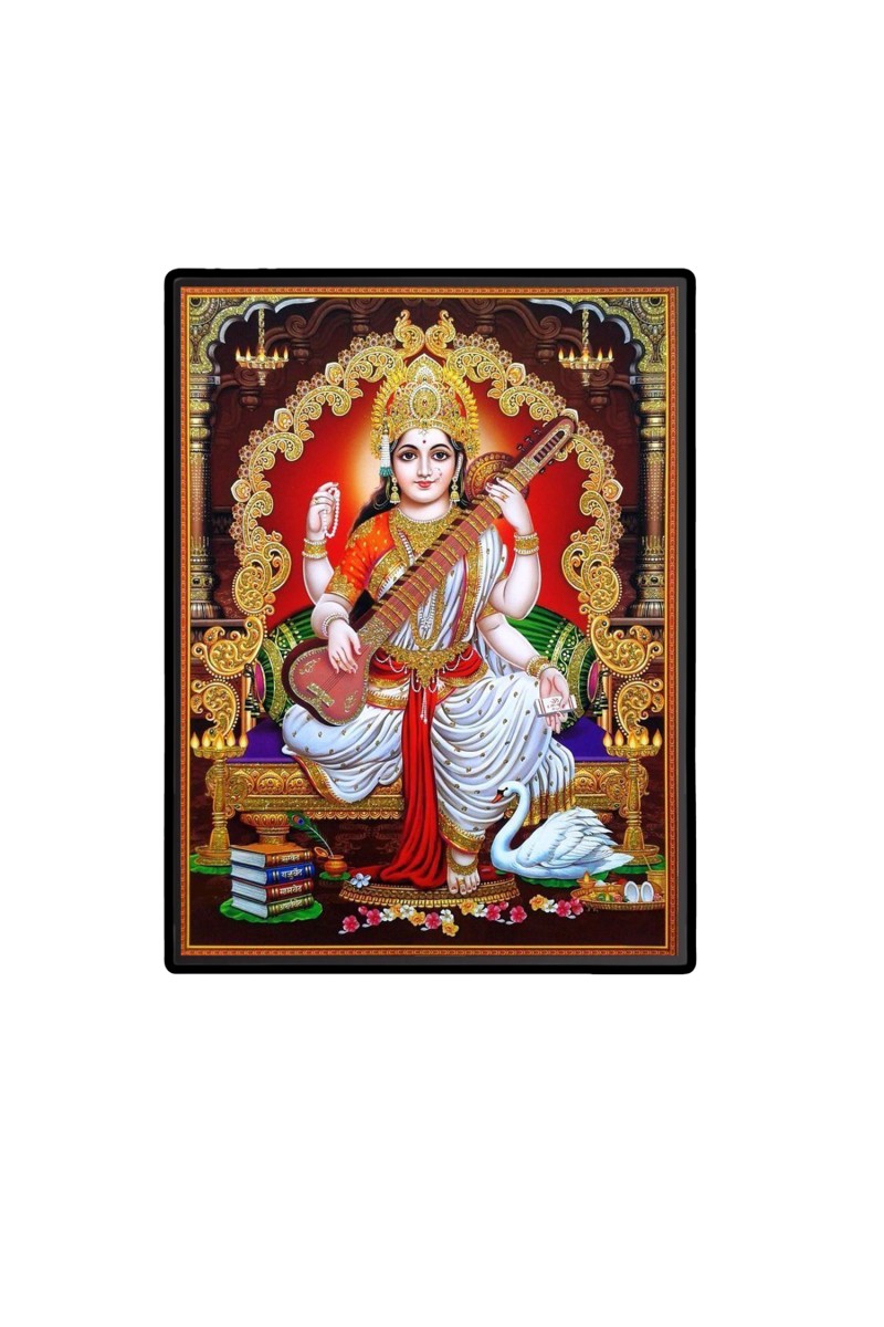 Maa Saraswati Laminated Photo  - 5x7 Inches, Divine Blessings for Home & Office and Temple Decoration