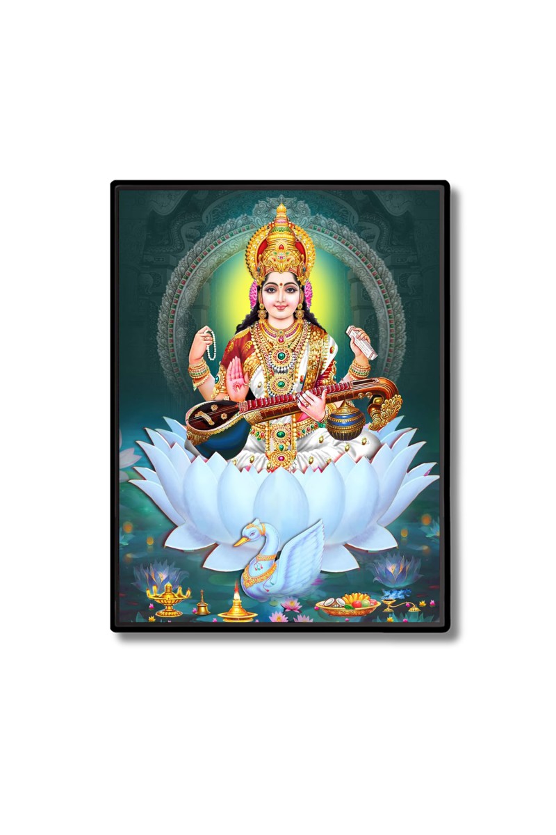 Maa Saraswati Laminated Photo  - 5x7 Inches, Divine Blessings for Home & Office and Temple Decoration