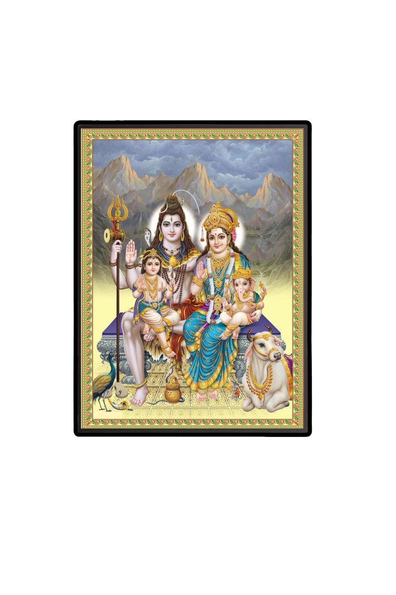 Shiva Family Laminated Photo  - 5x7 Inches, Divine Blessings for Home & Office and Temple Decoration