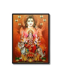 Maa Durga with Shiva Laminated Photo  - 5x7 Inches, Divine Blessings for Home & Office and Temple Decoration