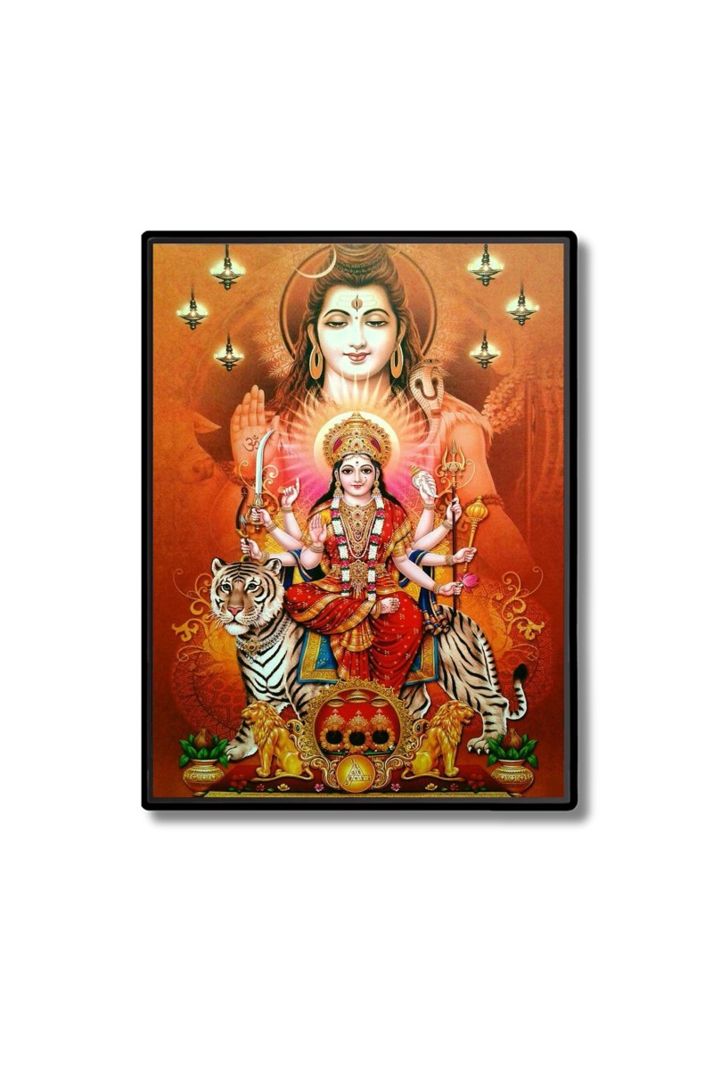 Maa Durga with Shiva Laminated Photo  - 5x7 Inches, Divine Blessings for Home & Office and Temple Decoration