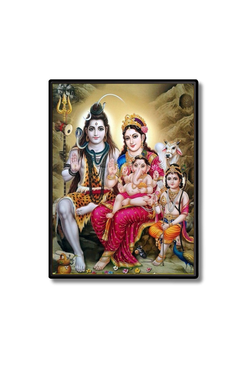 Shiva Family Laminated Photo  - 5x7 Inches, Divine Blessings for Home & Office and Temple Decoration