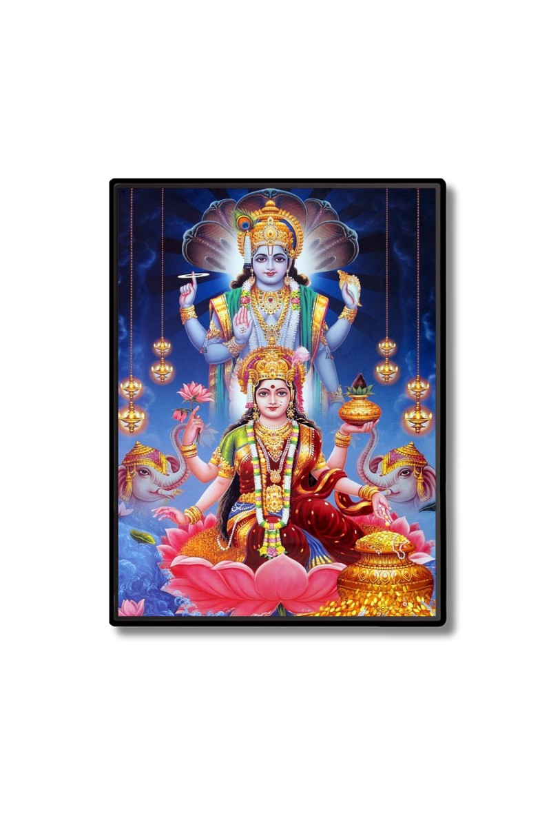 Vishnu Maa Lakshmi Laminated Photo  - 5x7 Inches, Divine Blessings for Home & Office and Temple Decoration