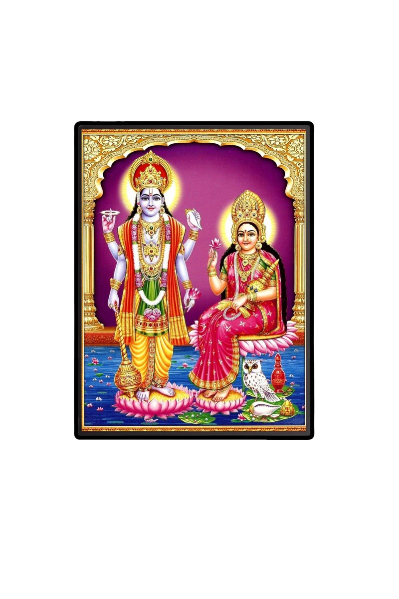 Vishnu Maa Lakshmi Laminated Photo  - 5x7 Inches, Divine Blessings for Home & Office and Temple Decoration