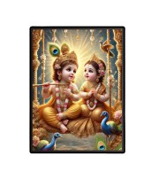 Baby Krishna Sri Radha Laminated Photo  - 5x7 Inches, Divine Blessings for Home & Office and Temple Decoration
