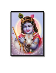 Baby Sri Krishna Laminated Photo  - 5x7 Inches, Divine Blessings for Home & Office and Temple Decoration