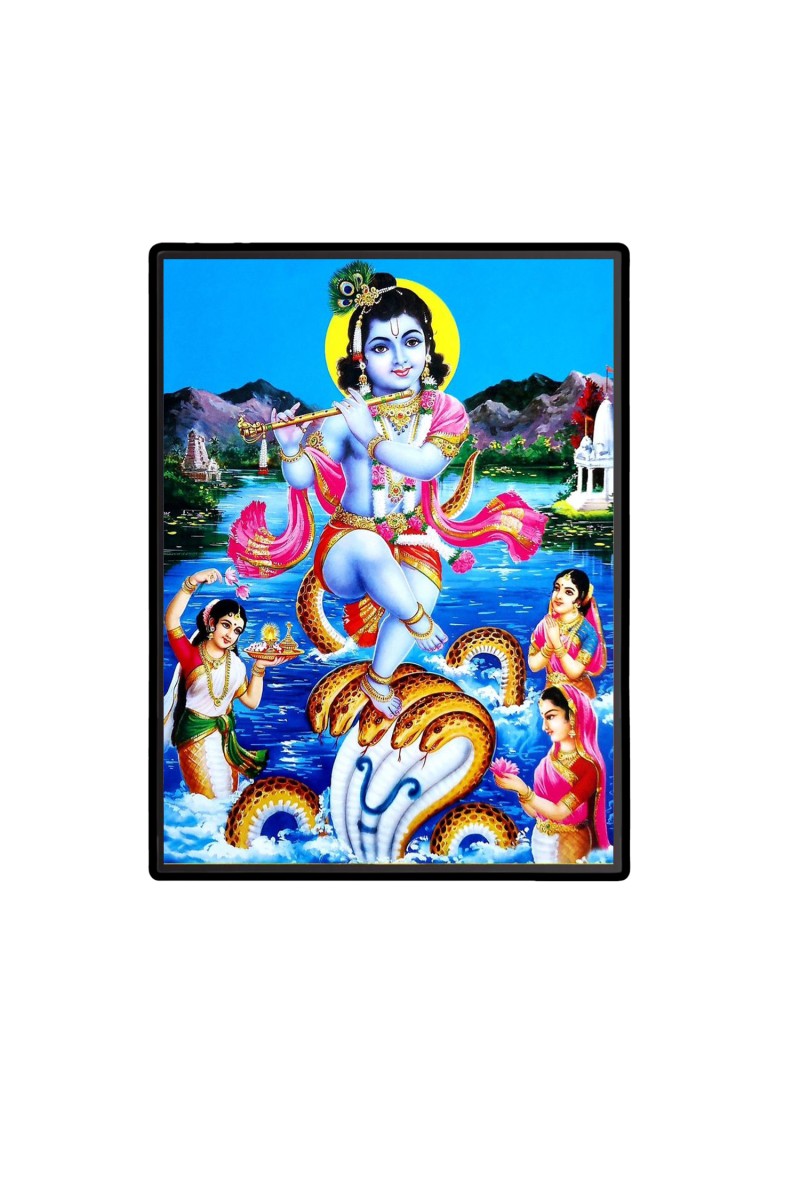 Kaaliya Naag With Baby Sri Krishna Laminated Photo  - 5x7 Inches, Divine Blessings for Home & Office and Temple Decoration