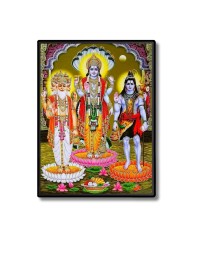 Brahma Lord Vishnu & Shiva Laminated Photo  - 5x7 Inches, Divine Blessings for Home & Office and Temple Decoration