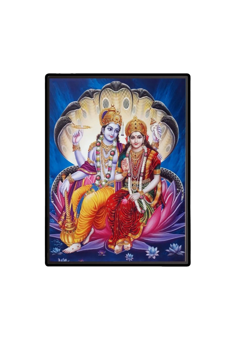 Vishnu Maa Lakshmi Laminated Photo  - 5x7 Inches, Divine Blessings for Home & Office and Temple Decoration