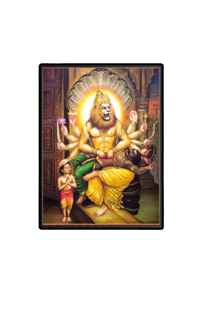 Narasimha Laminated Photo  - 5x7 Inches, Divine Blessings for Home & Office and Temple Decoration