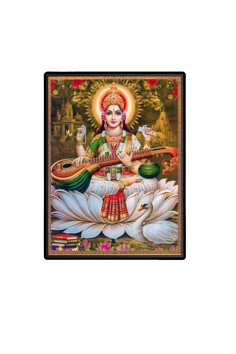 Maa Saraswati Laminated Photo  - 5x7 Inches, Divine Blessings for Home & Office and Temple Decoration