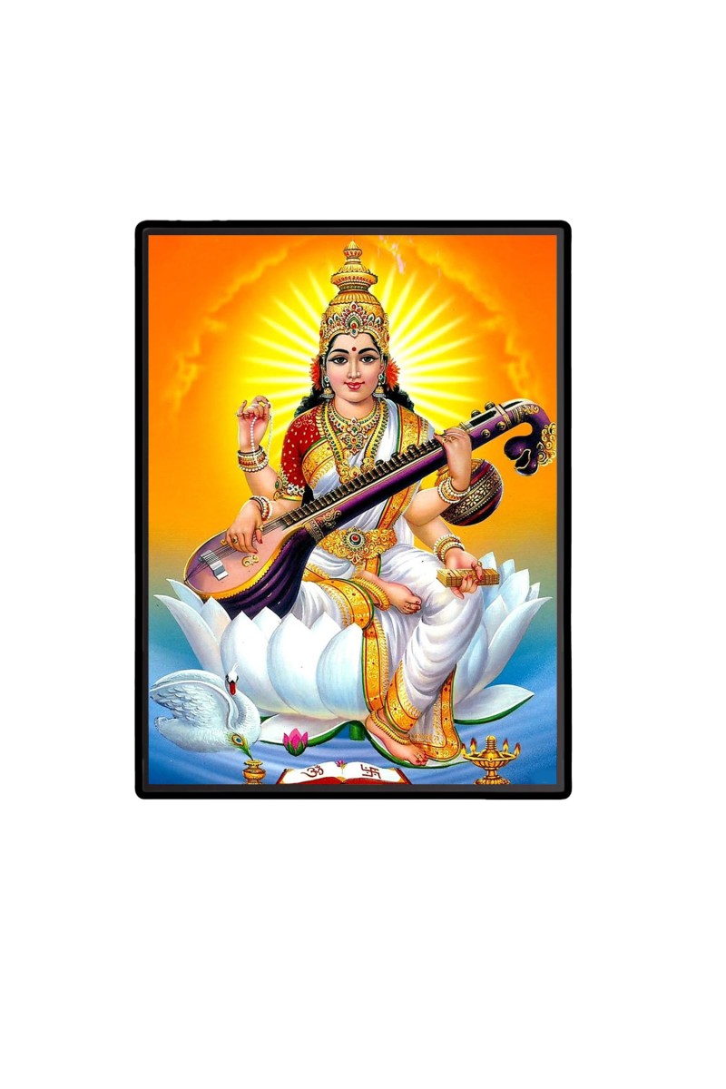 Maa Saraswati Laminated Photo  - 5x7 Inches, Divine Blessings for Home & Office and Temple Decoration