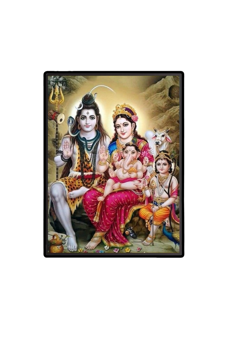 Shiva Family Laminated Photo  - 5x7 Inches, Divine Blessings for Home & Office and Temple Decoration