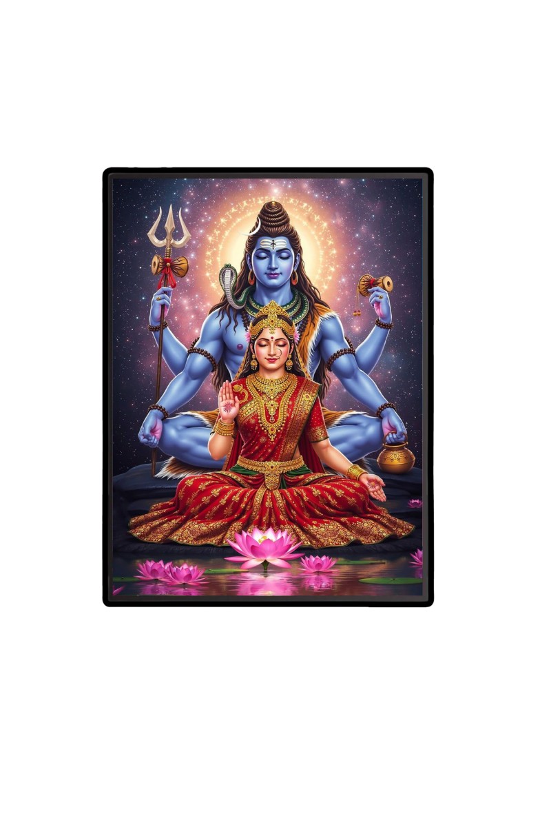 Shiva Parvati Laminated Photo  - 5x7 Inches, Divine Blessings for Home & Office and Temple Decoration