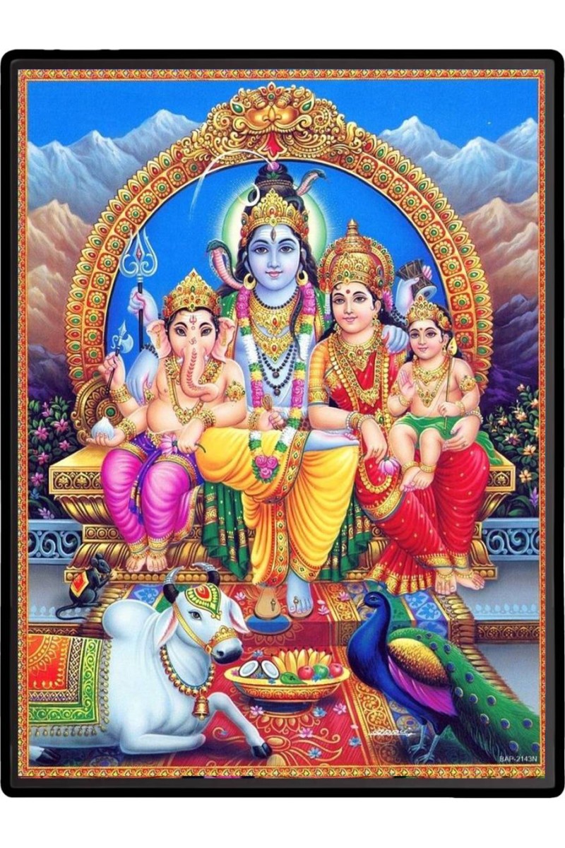 Shiva Family Laminated Photo  - 5x7 Inches, Divine Blessings for Home & Office and Temple Decoration
