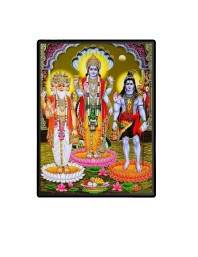 Brahma Vishnu Shiva Laminated Photo  - 5x7 Inches, Divine Blessings for Home & Office and Temple Decoration