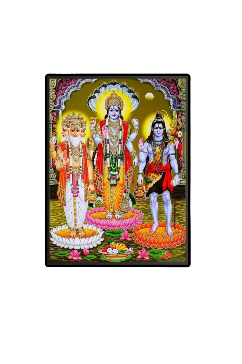 Brahma Vishnu Shiva Laminated Photo  - 5x7 Inches, Divine Blessings for Home & Office and Temple Decoration