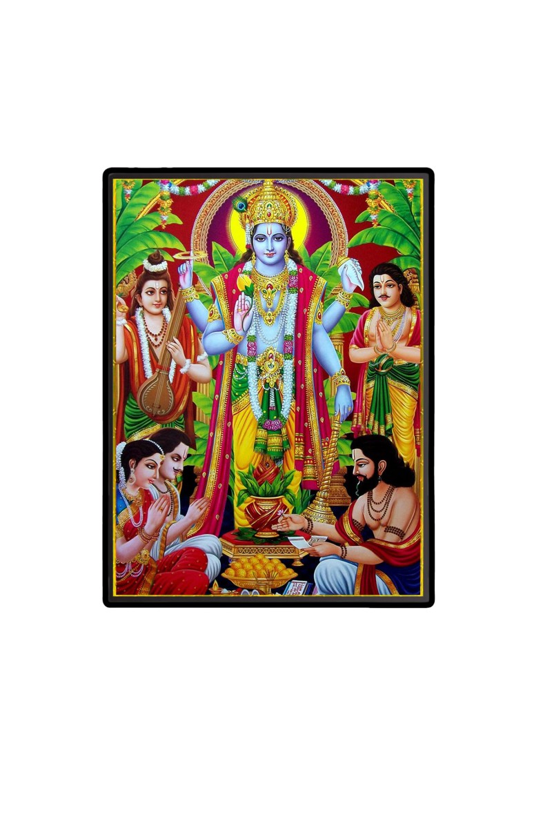 Lord Satyanarayana Laminated Photo  - 5x7 Inches, Divine Blessings for Home & Office and Temple Decoration