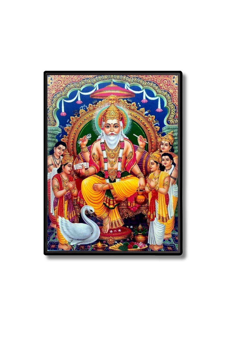 Lord Vishwakarma Laminated Photo  - 5x7 Inches, Divine Blessings for Home & Office and Temple Decoration