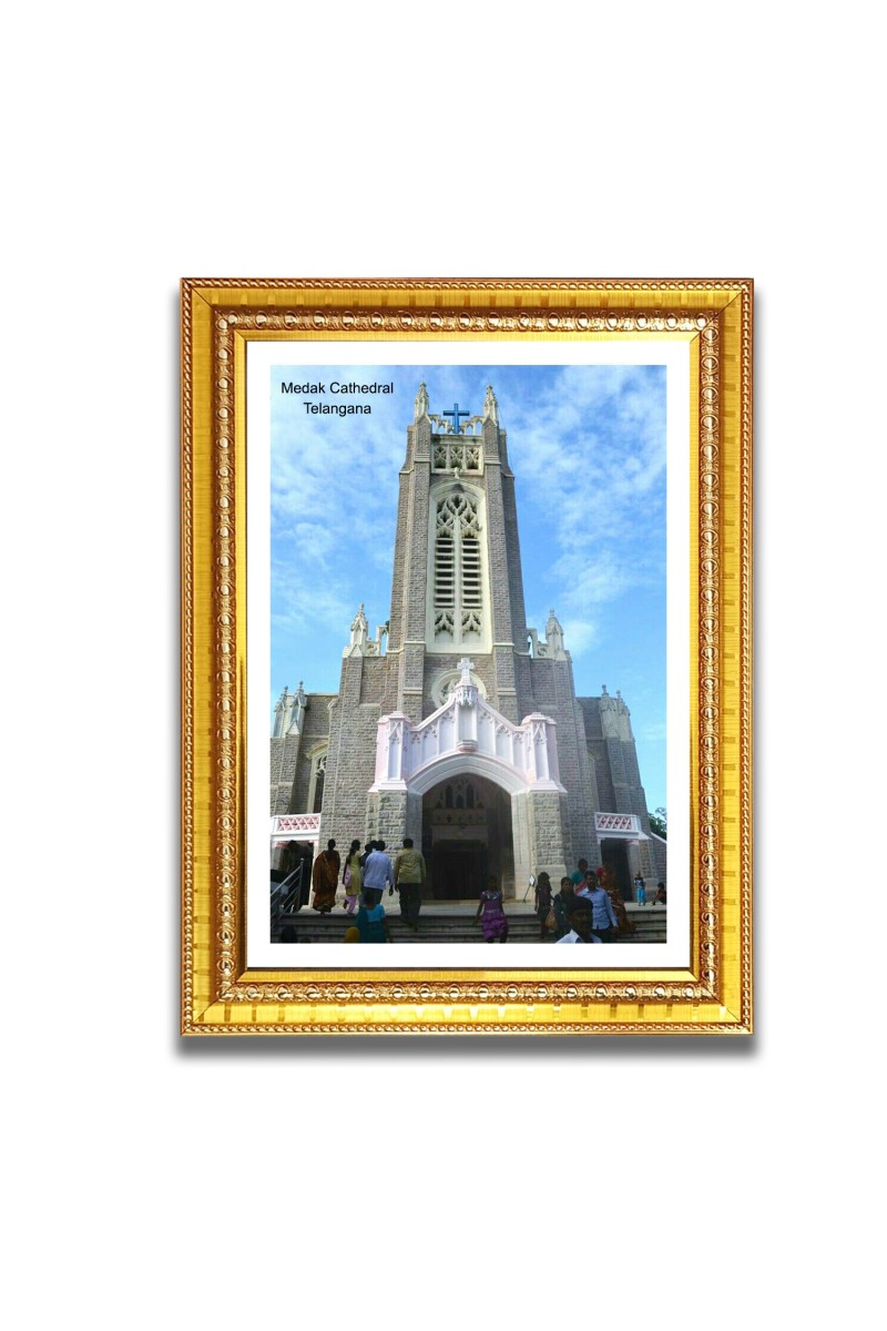 Medak Cathedral  Church Church Photo Frame, 10x14 Inches Beautiful Elegant Framed Wall Art of Iconic Cathedral