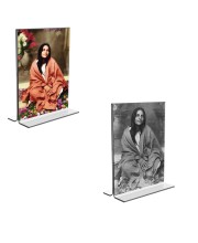 Car Desk/Table Top Maa Anandamayee Maa Acrylic T-Style Photo Stand - 2.5x3.5 Inches, Compact and Stylish Spiritual Display, easily change  2 photos ( Pack of 1 )