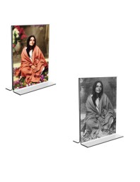 Car Desk/Table Top Maa Anandamayee Maa Acrylic T-Style Photo Stand - 2.5x3.5 Inches, Compact and Stylish Spiritual Display, easily change  2 photos ( Pack of 1 )