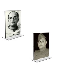 Car Desk/Table Top Netaji Subhas Chandra Bose  Acrylic T-Style Photo Stand - 2.5x3.5 Inches, Compact and Stylish Spiritual Display, easily change  2 photos ( Pack of 1 )