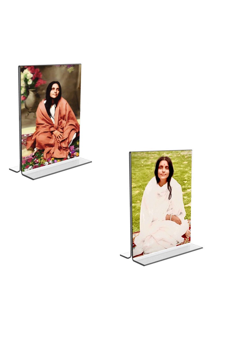 Car Desk/Table Top Anandamayee Maa Acrylic T-Style Photo Stand - 2.5x3.5 Inches, Compact and Stylish Spiritual Display, easily change  2 photos ( Pack of 1 )