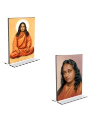 Car Desk/Table Top Sri Sri Paramahansa Yogananda  Acrylic T-Style Photo Stand - 2.5x3.5 Inches, Compact and Stylish Spiritual Display, easily change  2 photos ( Pack of 1 )