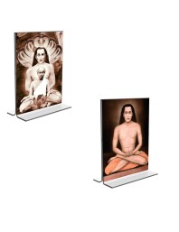 Car Desk/Table Top Mahavatar Babaji Acrylic T-Style Photo Stand - 2.5x3.5 Inches, Compact and Stylish Spiritual Display, easily change  2 photos ( Pack of 1 )
