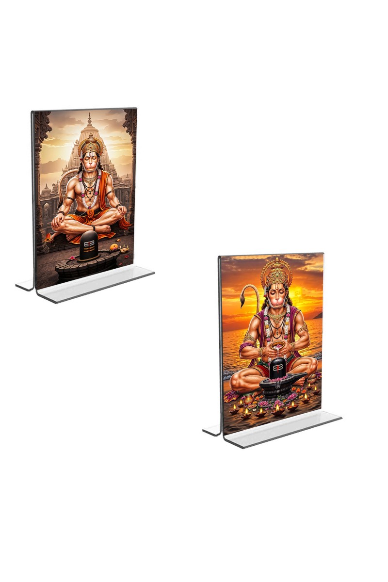 Car Desk/Table Top Sri Hanuman  Acrylic T-Style Photo Stand - 2.5x3.5 Inches, Compact and Stylish Spiritual Display, easily change  2 photos ( Pack of 1 )