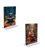 Car Desk/Table Top Sri Hanuman & Lord Shiva Lingam  Acrylic T-Style Photo Stand - 2.5x3.5 Inches, Compact and Stylish Spiritual Display, easily change  2 photos ( Pack of 1 )