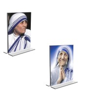 Car Desk/Table Top Mother Teresa  Acrylic T-Style Photo Stand - 2.5x3.5 Inches, Compact and Stylish Spiritual Display, easily change  2 photos ( Pack of 1 )