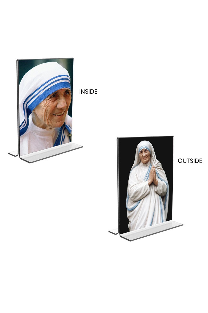 Car Desk/Table Top Mother Teresa  Acrylic T-Style Photo Stand - 2.5x3.5 Inches, Compact and Stylish Spiritual Display, easily change  2 photos ( Pack of 1 )