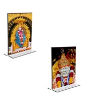 Car Desk/Table Top Sai Baba  Acrylic T-Style Photo Stand - 2.5x3.5 Inches, Compact and Stylish Spiritual Display, easily change  2 photos ( Pack of 1 )