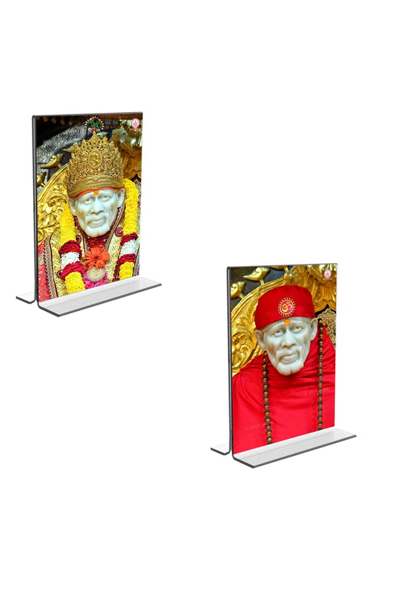 Car Desk/Table Top Sai Baba  Acrylic T-Style Photo Stand - 2.5x3.5 Inches, Compact and Stylish Spiritual Display, easily change  2 photos ( Pack of 1 )