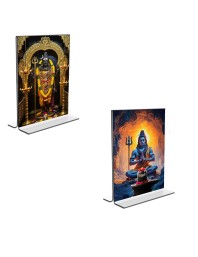 Car Desk/Table Top Lord Shiva  Acrylic T-Style Photo Stand - 2.5x3.5 Inches, Compact and Stylish Spiritual Display, easily change  2 photos ( Pack of 1 )