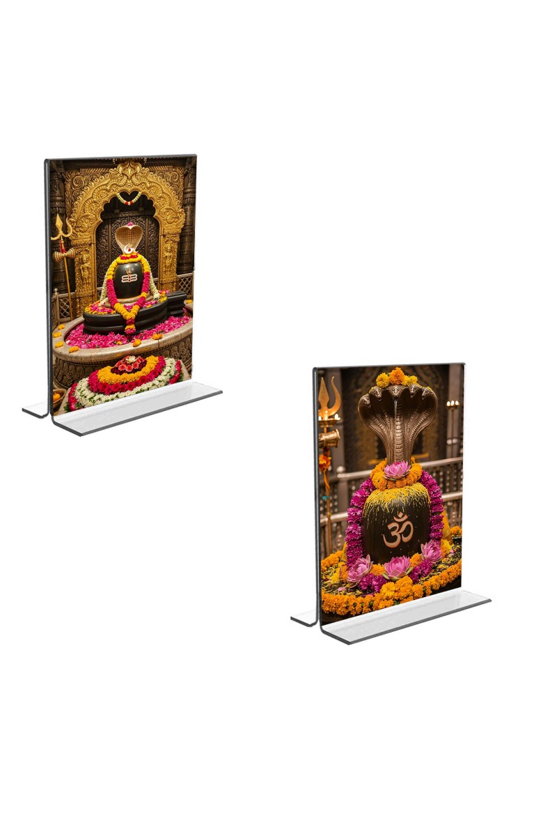 Car Desk/Table Top Lord Shiva Lingam  Acrylic T-Style Photo Stand - 2.5x3.5 Inches, Compact and Stylish Spiritual Display, easily change  2 photos ( Pack of 1 )
