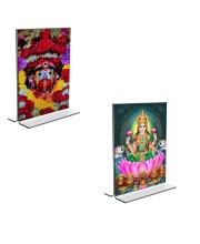 Car Desk/Table Top Maa Tara & maa Lakhsmi  Acrylic T-Style Photo Stand - 2.5x3.5 Inches, Compact and Stylish Spiritual Display, easily change  2 photos ( Pack of 1 )