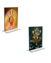Car Desk/Table Top Lord Vishnu & Baba Lakhsmi Acrylic T-Style Photo Stand - 2.5x3.5 Inches, Compact and Stylish Spiritual Display, easily change  2 photos ( Pack of 1 )