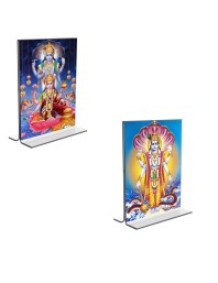 Car Desk/Table Top Lord Vishnu & Maa Lakhsmi Acrylic T-Style Photo Stand - 2.5x3.5 Inches, Compact and Stylish Spiritual Display, easily change  2 photos ( Pack of 1 )