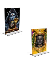 Car Desk/Table Top Lord Shiva & Ram Lala  Acrylic T-Style Photo Stand - 2.5x3.5 Inches, Compact and Stylish Spiritual Display, easily change  2 photos ( Pack of 1 )